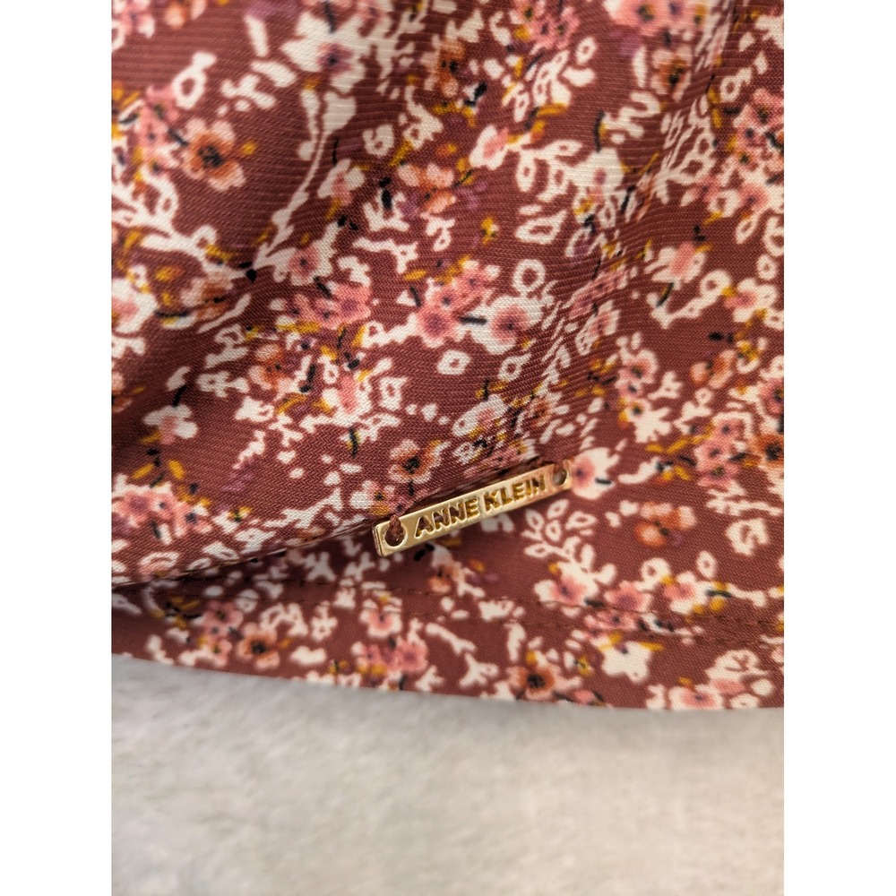 Anne Klein Blouse Women's XL Burgundy Floral Smocked Mock Neck Long Sleeve - Picture 8 of 11